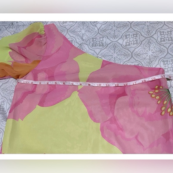 NWT Trina Turk Admirable Floral-Print One Shoulder Mini Dress Pink/Orange Size 4 - Picture 5 of 9